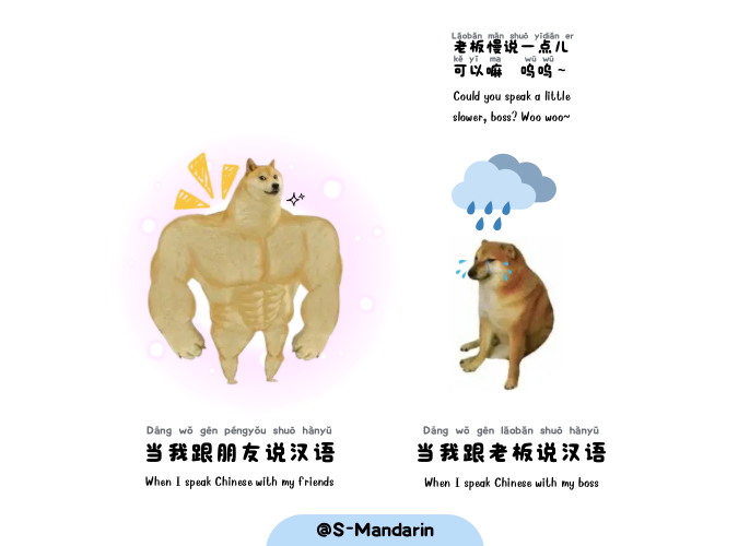 【meme】speak Chinese with my friends VS speak Chinese with my boss